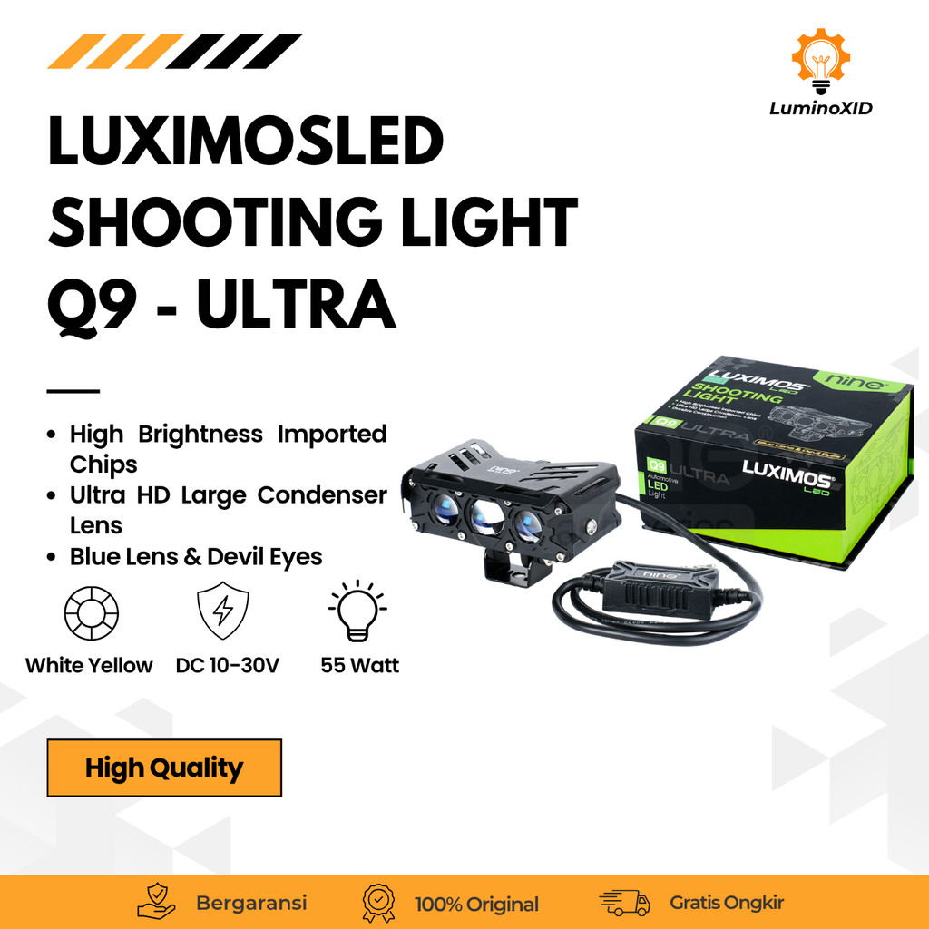 Lampu Tembak Laser 3 Mata 55W Dua Warna Plus Devil Super Terang Projie Projector Q9 Ultra - LUXIMOS Harga 110,900 rupiah*Gratis Ongkir