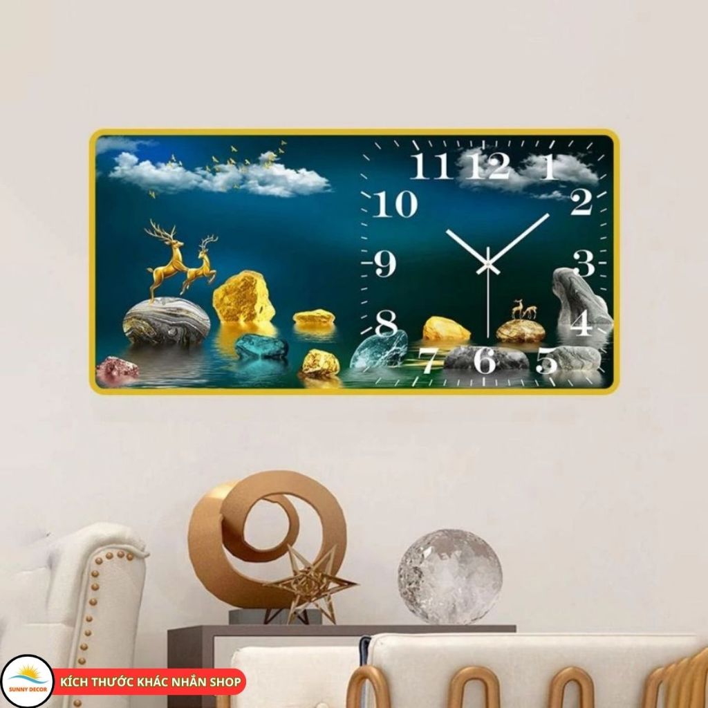 Đồng hồ tranh Mã Đáo Thanh Công treo phong thủy mang tài lộc may mắn Tranh Đồng Hồ Tráng gương treo Tếtquà tặng