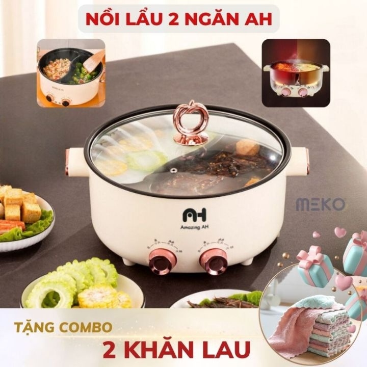 Nồi Lẩu điện 2 Ngăn 2 Nút điều Chỉnh Amazing AH và Nồi Lẩu Hấp Electric 28cm