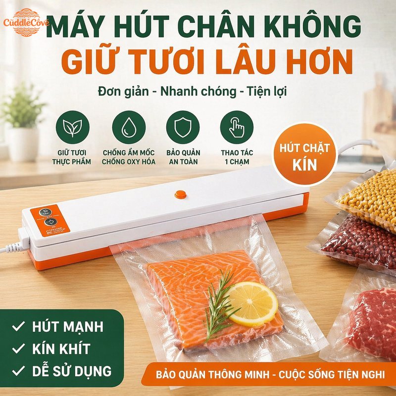 CuddleCove Máy hút chân không thực phẩm hàn túi tự động bảo quản đồ khô chống ẩm dùng điện gia đình