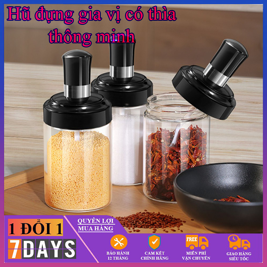Lọ đựng gia vị - hũ đựng gia vị thủy tinh kèm thìa cao cấp thông minh