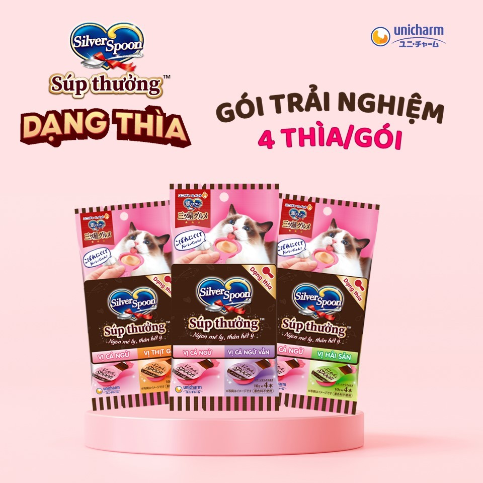 Súp Thưởng Silver Spoon Dạng Thìa Cho Mèo Vị Cá Ngừ/Vị Cá Ngừ Vằn/Vị Thịt Gà/ Hải Sản (40g/gói)