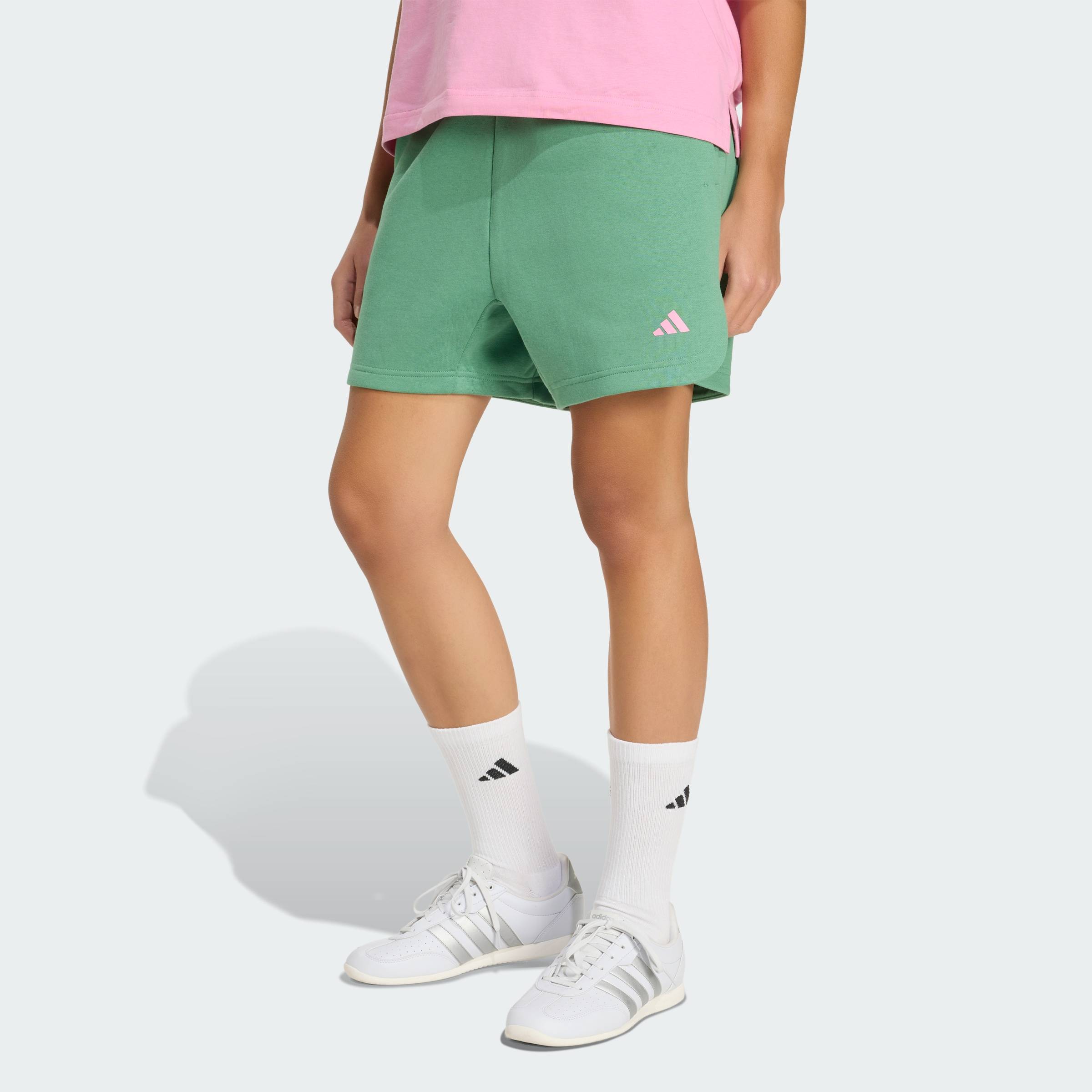 [0H-2H 20.7-MUA 3 GIẢM 30%+VOUCHER 15%] adidas Lifestyle 3 Stripes Studio Fleece Loose Shorts Women Green HZ0865
