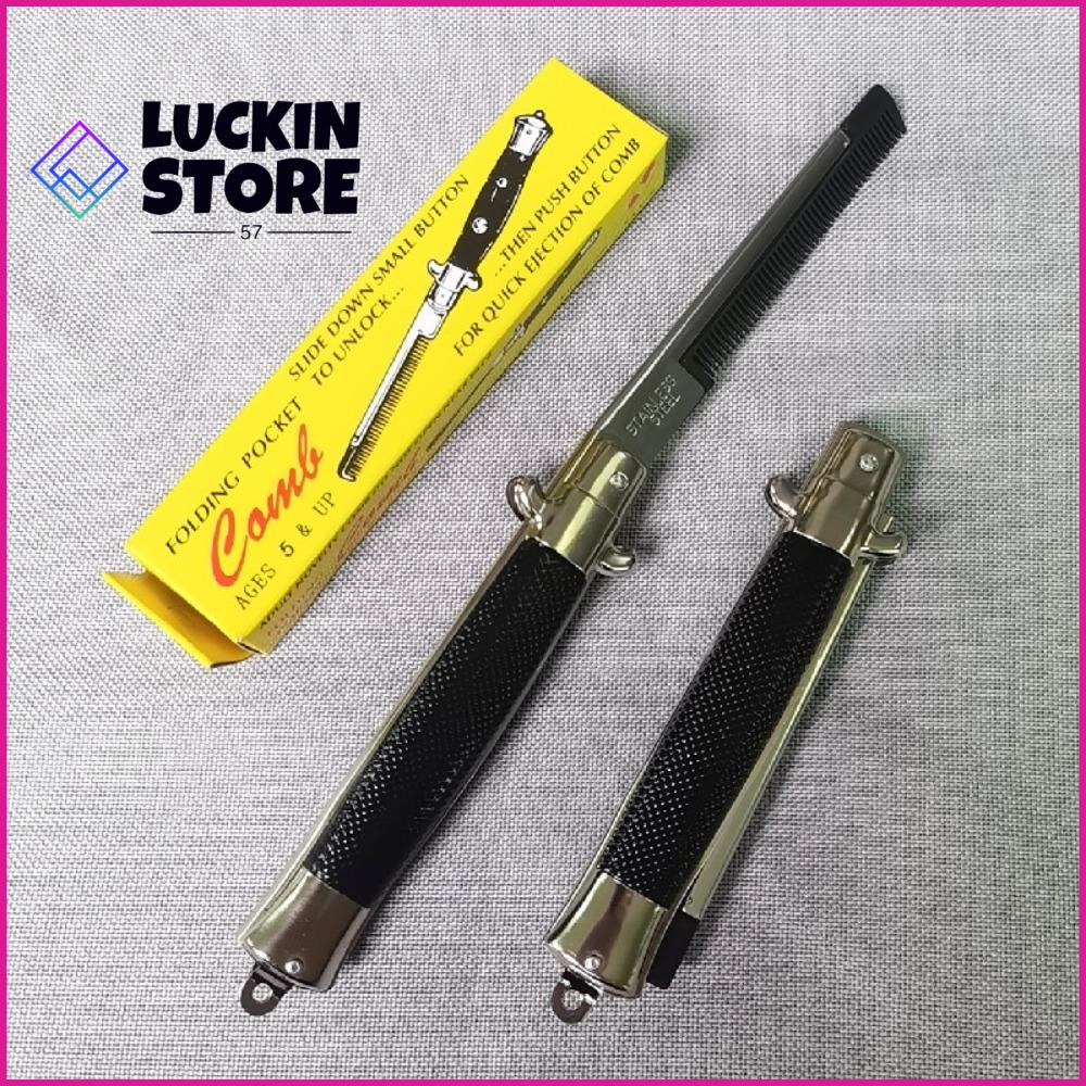 TREND 57SHOP Đen Lược lò xo gấp Công tắc an toàn loại Lược chải râu ria mép Thiết thực Đồ chơi cho cả người