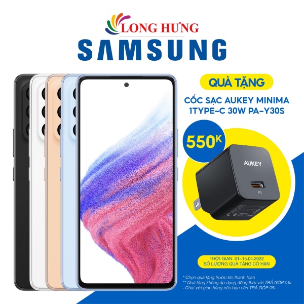 Điện thoại Samsung Galaxy A53 5G (8GB/128GB) - Hàng chính hãng - Tấm nền Super AMOLED rực rỡ, khả năng hiển thị sắc nét, sạc nhanh lên đến 65W chính hãng