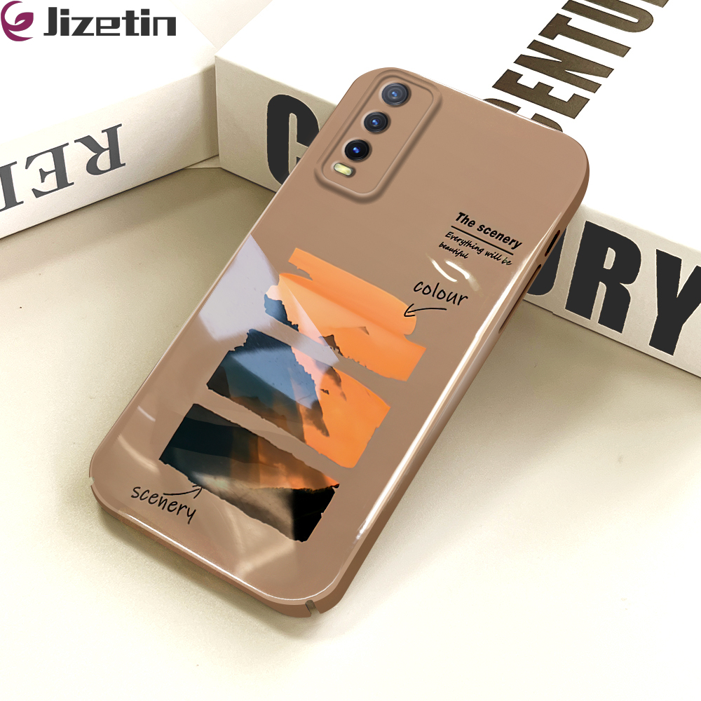 Jizetin Phone Casing For Vivo Y20 Y20i Y20S Y12S Y20 2021 Y20SG Stitched Landscape Watercolor Painting Film Phone Case Full Camera Protect Case Cover