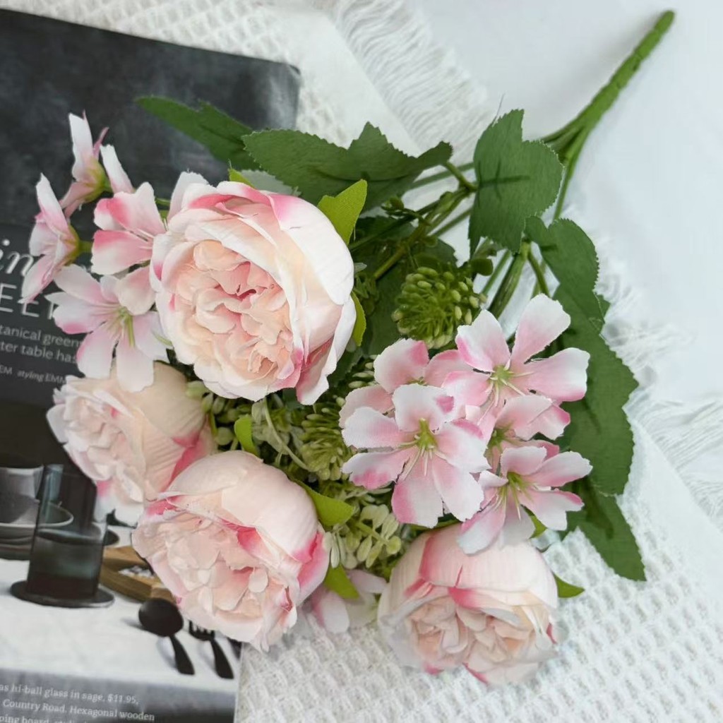 KOREAN NEW AYEECA - Bouquet bunga BKT 1023 OLEO 7Cbg Bunga MIX PEONY DAN HYDRA Artifisial Dekorasi Hiasan Seserahan Buket Palsu