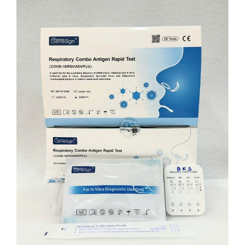 Bộ Kit Test 5 trong 1 GeneSign Respiratory Combo Antigen Rapid Covid 19, viêm hô hấp, viêm phổi, cúm A/B