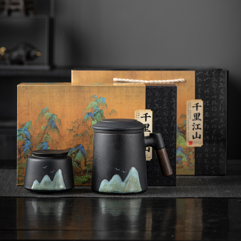 （RR Atmosphere product store） Ceramic Tea and Water Separation Personal Tea Cup Large Capacity with Lid Filter Cup Hand Gift Customization logo Gift