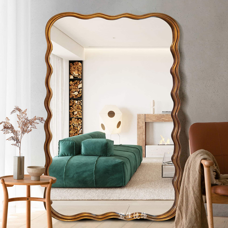French retro full-length mirror floor mirror home wall dressing mirror American wave shaped dressing mirror customization.