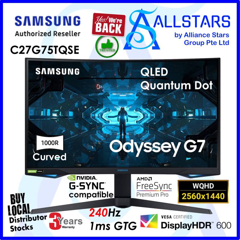(ALLSTARS : We are Back / Gaming 10.10 / 11.11 Promo) [Next Day 24Hour Delivery] Samsung 27 inch Odyssey G7 C27G75TQSE Gaming Monitor With 1000R Curved Screen (Warranty 3years on-site by Samsung SG) Singapore