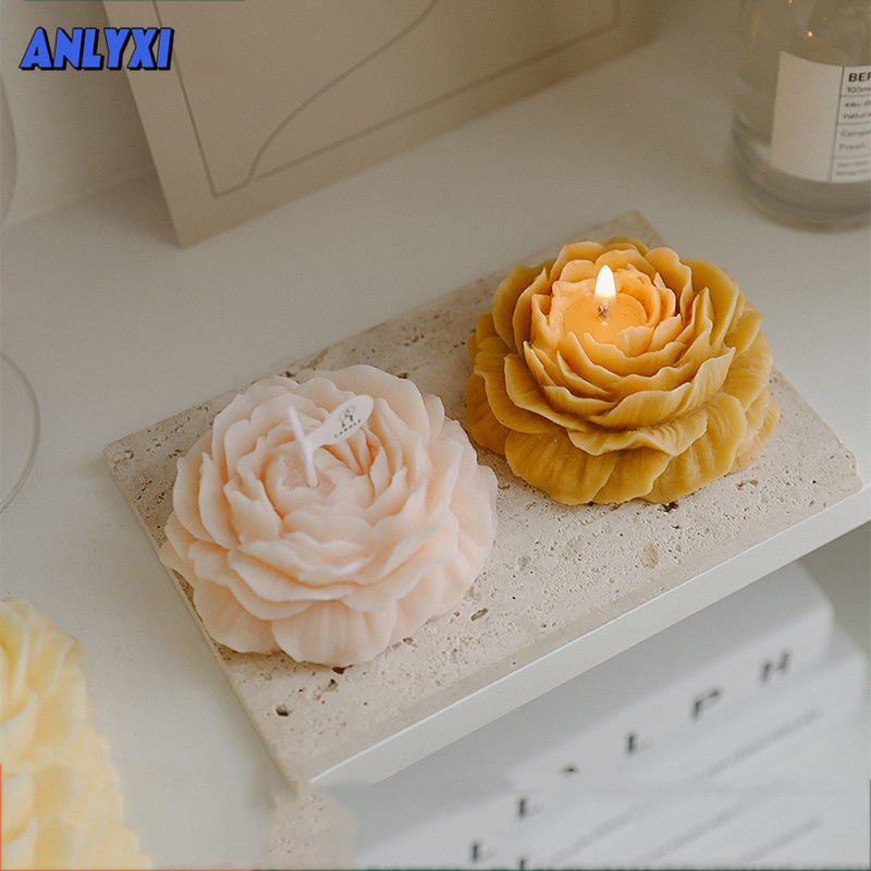 【Factory-direct】 Aesthetic Decoration Room Peony Shaped Flowers Scented Candles Home Decorative Aromatic Candles Home Decor Souvenirs Pink Candle