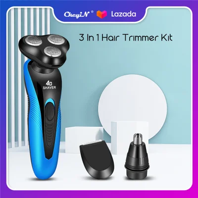 CkeyiN 3 In 1 Hair Grooming Kit for Men Cordless Beard Trimmer with 3 Blades Electric Shaver Nose Hair Trimmer Electric Razor Rechargeable Body Groomer RC391