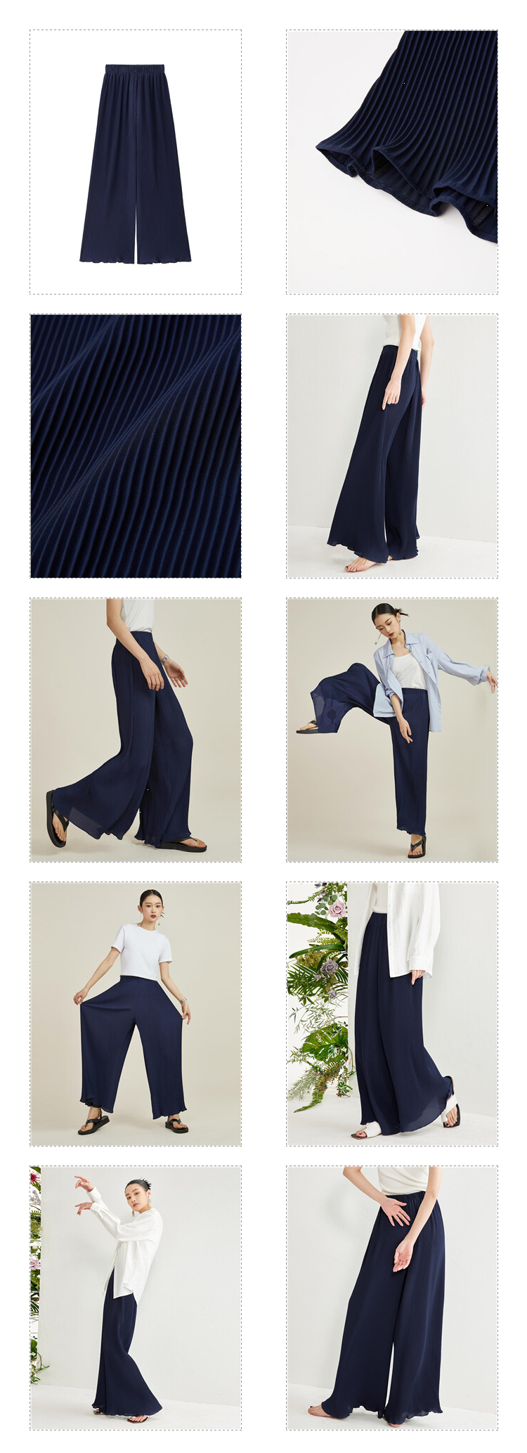 GIORDANO Women Pants Chiffon Lightweight Pleated Pants Elastic Waist Wide Leg Ruffle Relaxed Fashion Casual Pants 18414908 · v3