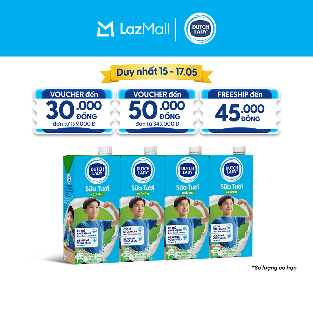 [HẠN SỬ DỤNG 24.11] Combo 4 Hộp Sữa Tươi Tiệt Trùng Dutch Lady Cô Gái Hà Lan Có Đường 965ml