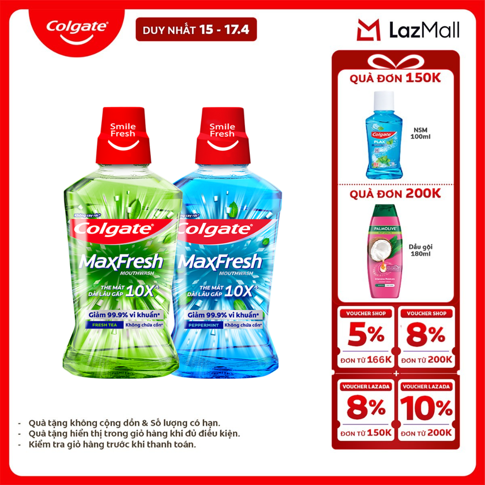 [Chỉ 15-17.4_Voucher đến 18%] [MỚI] Bộ 2 Nước súc miệng Colgate Maxfresh the mát dài lâu gấp 10X - diệt 99,9% vi khuẩn
