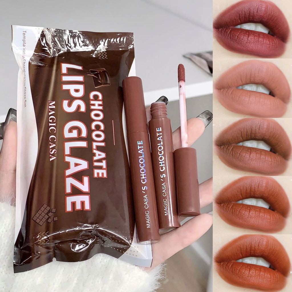5pcs sô cô la Matte Velvet Lipstick Bộ, hoàn hảo cho viền môi tự nhiên, không thấm nước và lâu dài hiệu quả mộ trang điểm môi, độc đáo lễ hội Giáng sinh món quà