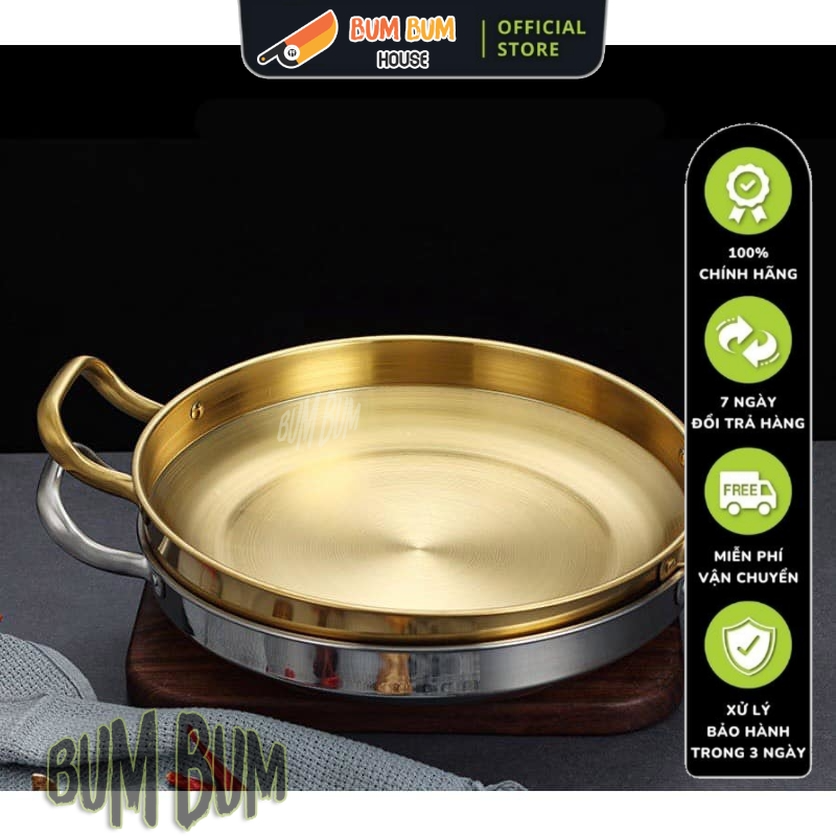 Chảo Inox Không Lắp Đường Kính 21cm, Nồi Canh Màu Vàng Thép Không Gỉ Kiểu Hàn Quốc, Nồi Lẩu Nhỏ Bàn Ăn, Nồi Hải Sản Đáy Bằng, Nồi Luộc Sản Phẩm Cho Bếp Từ Thông Dụng