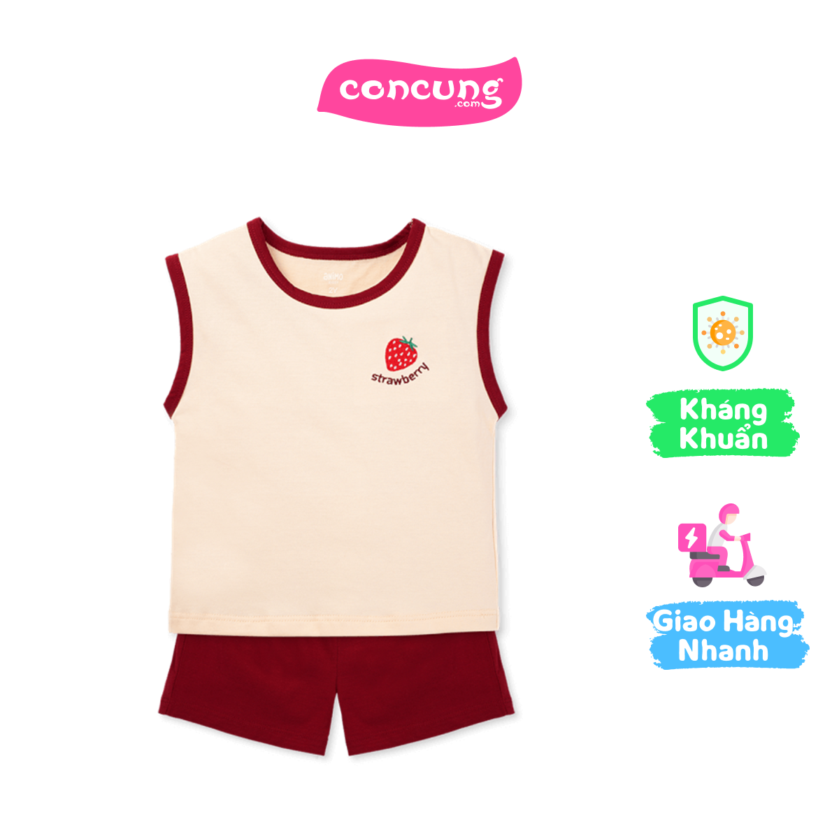 Bộ bé gái ngắn Animo Easy TX0825061 (1Y,Kem-đỏ đô,DD02)