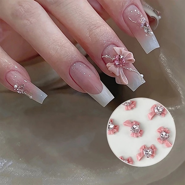 Set 10 charm nơ Ruy băng đính đá 3D trang trí móng