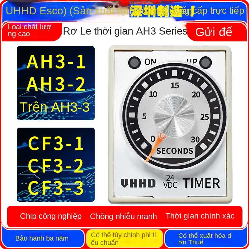 Rơ le thời gian VHHD AH3-1 / AH3-2 / AH3-3 / CF3-2 / CF3-3 / AFK – Hàng chính hãng, giá tốt, bảo hành 1 năm – AH3-3 220VAC 10 giờ, 1 tiếp điểm định thời, 1 tiếp điểm tức thời
