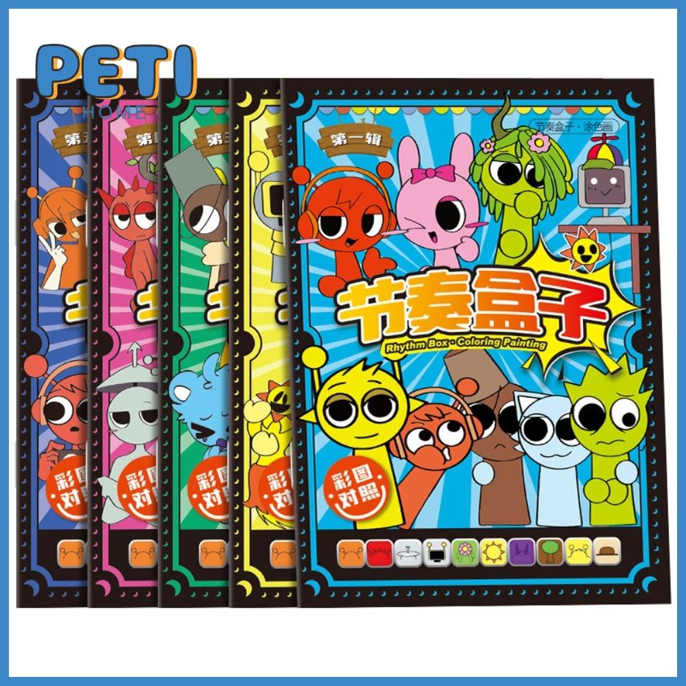PETIHOME Tự làm Sách vẽ phác thảo Sprunki Thiết bị ngoại vi Anime Sách phác thảo Quà Tặng Hình ảnh Sách tô màu Trẻ em