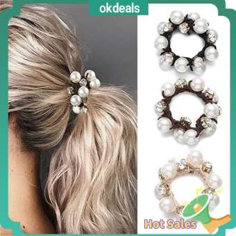 OKDEALS Phụ kiện dây buộc tóc Buộc tóc Phụ kiện tóc Dây buộc tóc Dây Buộc Tóc co giãn Mới Đàn hồi Dây Buộc Tóc co giãn ngọc trai