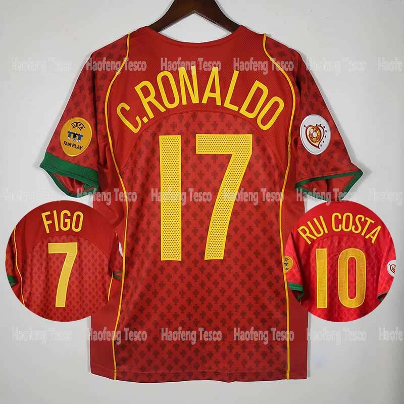 S-2XL 2004 Bồ Đào Nha nhà Retro Áo Quần bóng đá C. Ronaldo #17 tùy chỉnh T-Shirt Figo #7 rui Costa #10 Quần áo bóng đá