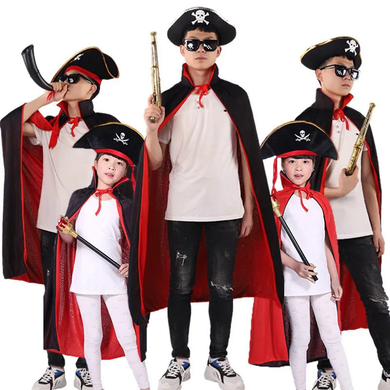 Unisex Kids Halloween Pirate Captain Cosplay Costume Children Pirate Cloak