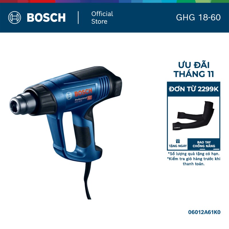 Máy thổi hơi nóng Bosch GHG 18-60 - 1800W, 3 cấp độ nhiệt, 50-600°C, kích thước nhỏ gọn
