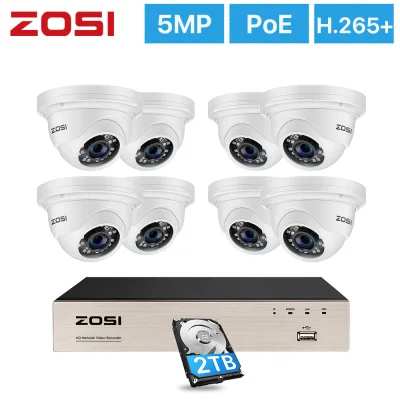 ZOSI H.265+ 8CH 5MP POE NVR Kit CCTV Home Security System 8pcs 5MP Waterproof Dome IP Camera Home Video Surveillance Set