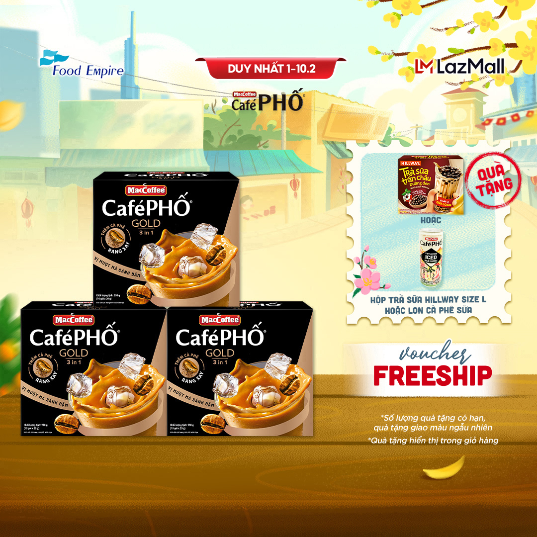 Combo 3 Hộp cà phê Phố sữa đá GOLD - MacCoffee (hộp 10 gói x 28g)