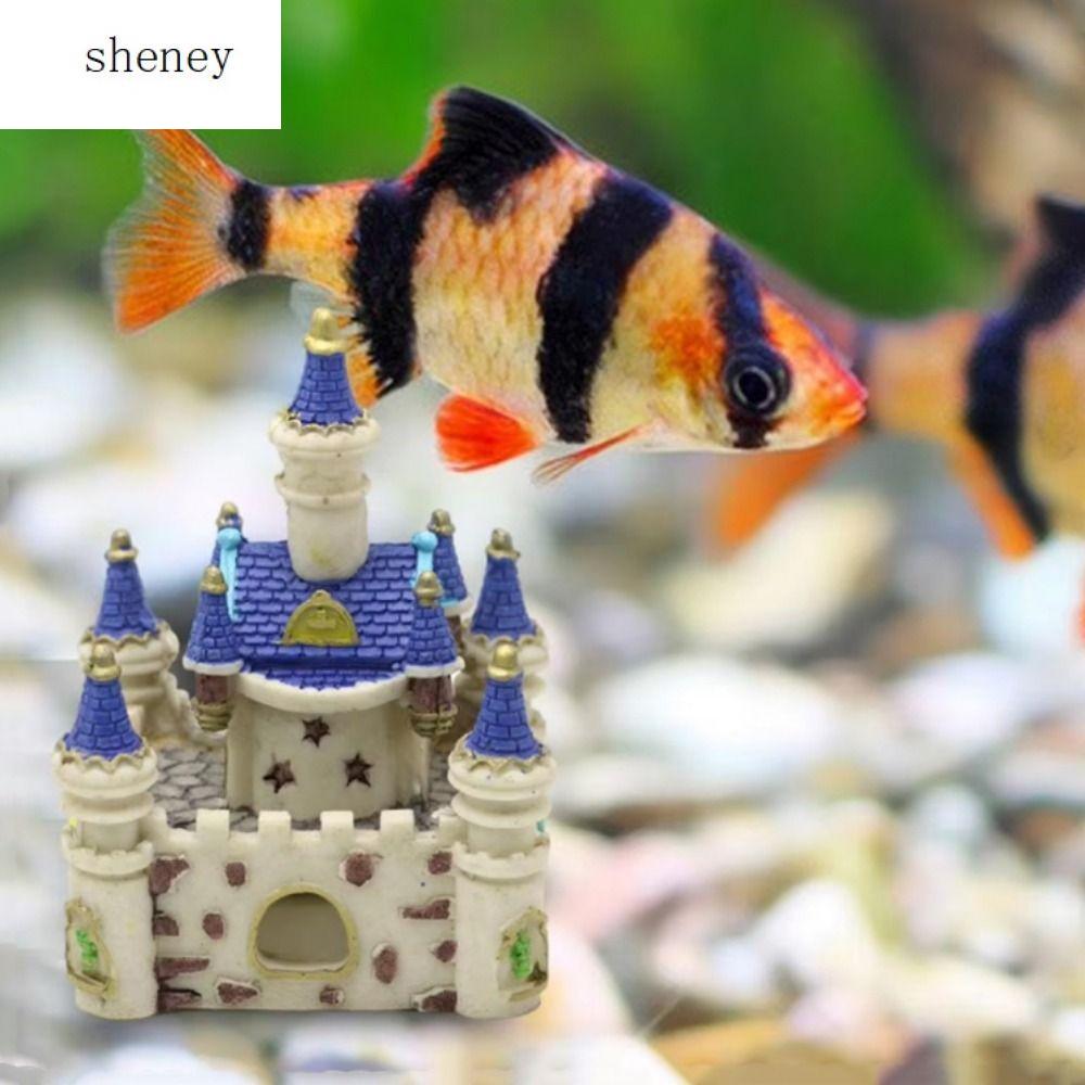 SHENEY Trang trí Nhà lâu đài cá Nhựa Mô phỏng Phong cảnh lâu đài cá Sáng Tạo Hoạt hình Hang cá ẩn Bể cá