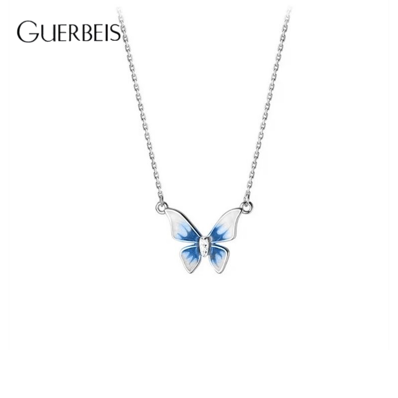 GUERBEIS Elegant Gradient Butterfly Necklace with Enamel Wings, Delicate Pendant for Women, Korean Style Fashion Jewelry ราคา 13 บาท*ส่งฟรี