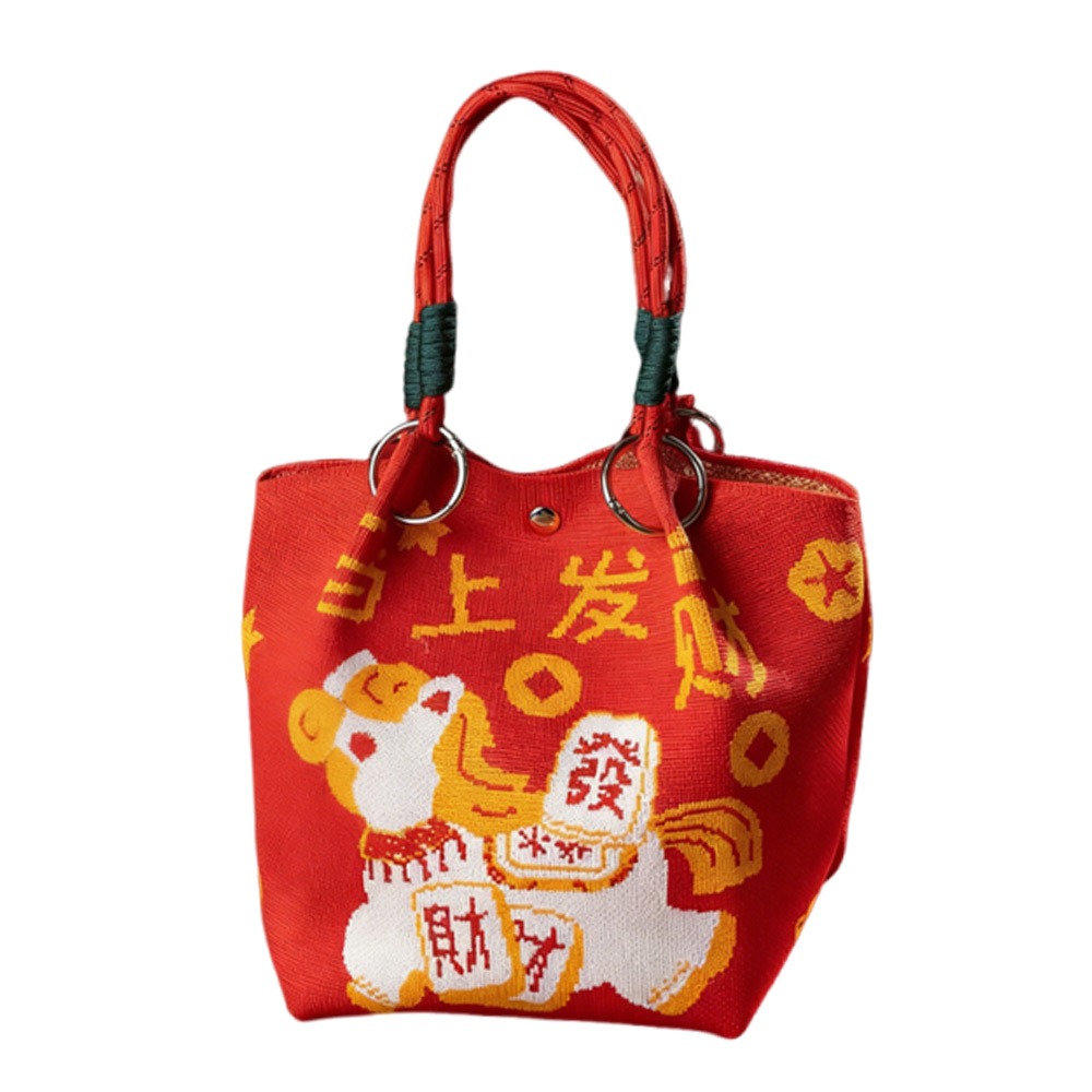 YUXEANPENG Dây chuyền thêu Túi xách đan Công suất lớn Vải Polyester Túi đeo chéo Di động Phong cách hoạt hình Trung Quốc Túi xô Quà tặng năm - 8