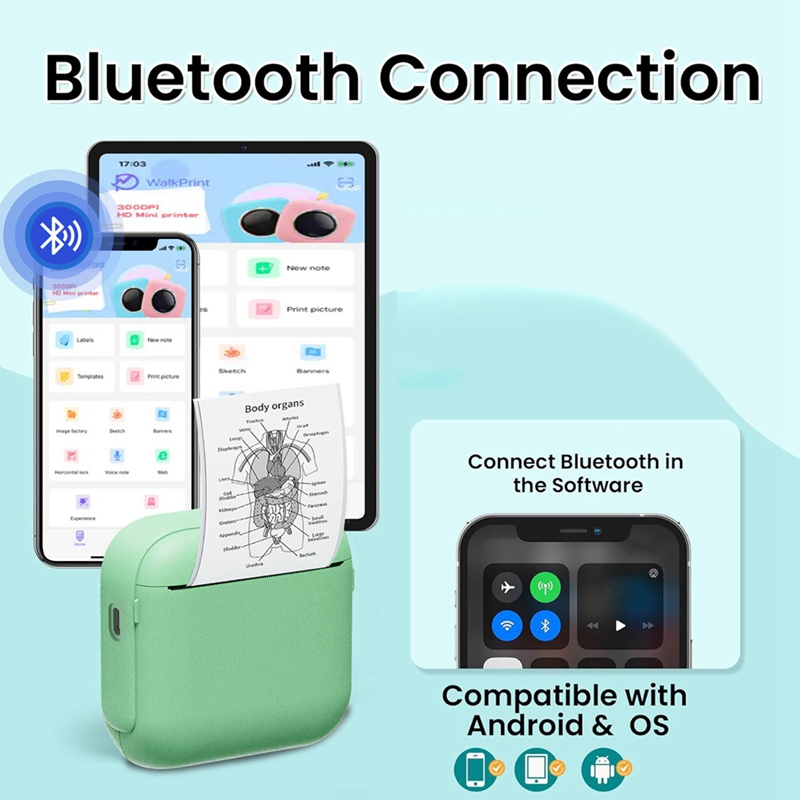 Pocket Thermal Label Printer 203dpi Wireless Sticker Photo Printer Sticker Maker Machine with 1 Rolls Paper Giá  327,720 Đồng*Miễn phí vận chuyển
