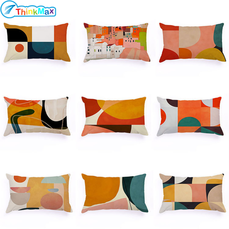 Flannel Rectangle Bedside Throw Pillow Case, Creative Bright Color Geometric Abstraction Pattern, Soft Home Car Cushion Cover 30x50cm ราคา 74 บาท*ส่งฟรี