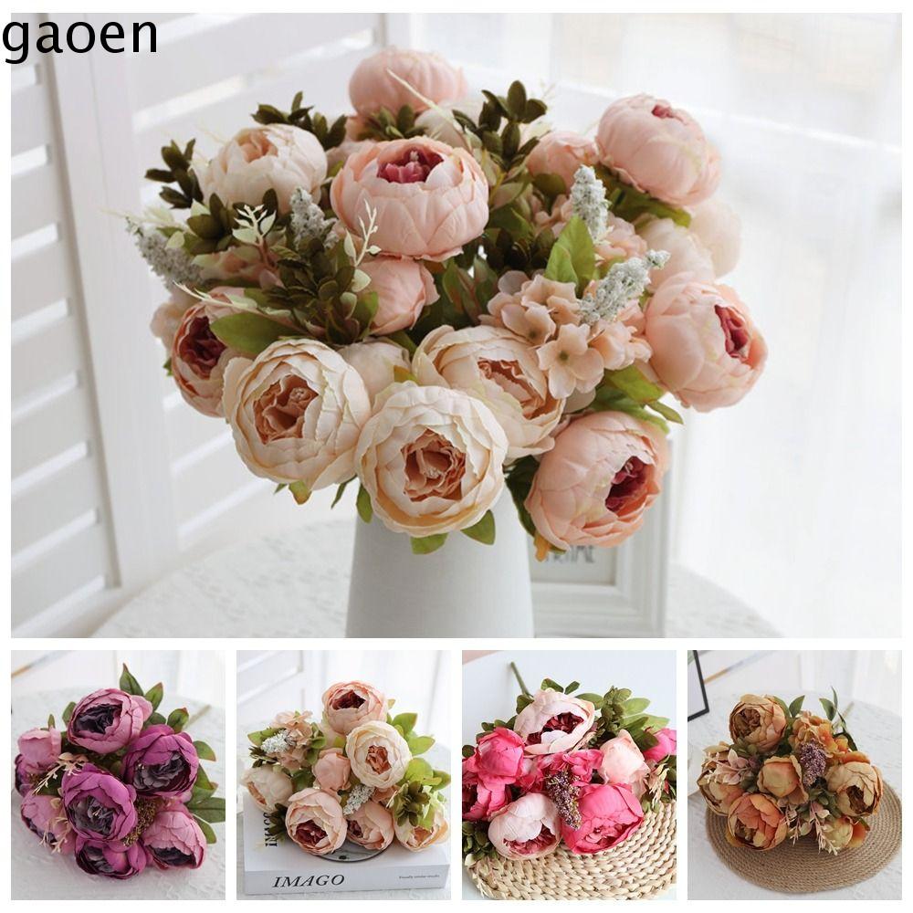 GAOEN Nghệ thuật hoa 13 Đầu hoa mẫu đơn Lụa Thủ công Hoa mẫu đơn nhân tạo Trang trí nhà cửa 13 Đầu Bó hoa mẫu đơn Khách sạn