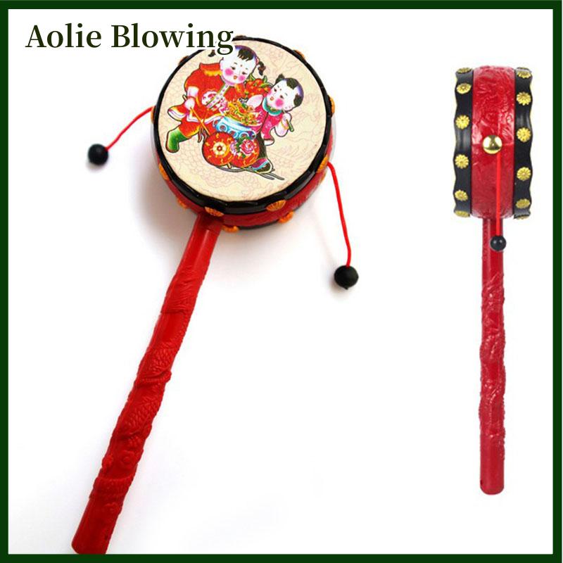 Aolie Màu Đỏ Đen Nhựa Trung Quốc Truyền Thống Rattle Trống Quay Đồ Chơi Cho Bé