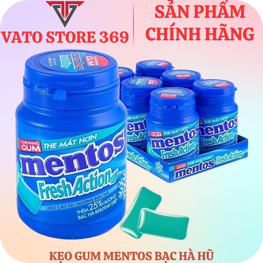 Kẹo gum MENTOS fresh action hương bạc hà khuynh diệp hũ 56g