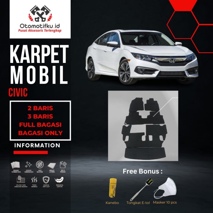 [ OTOMOTIFKU ] Karpet Mobil Honda Civic Bahan Single Layer Rubber Eva Premium - Bagasi Only, Hitam-Hitam Harga  550,000 Ringgit*Penghantaran Percuma