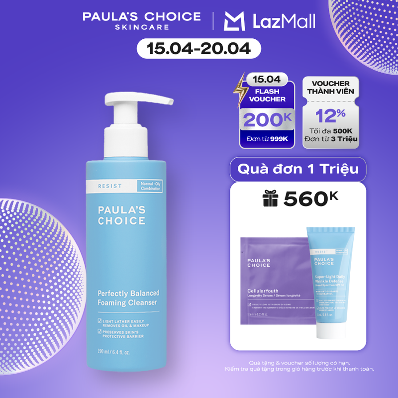 Sữa rửa mặt cân bằng da hoàn hảo Paula’s Choice RESIST Perfectly Balanced Foaming Cleanser 7830