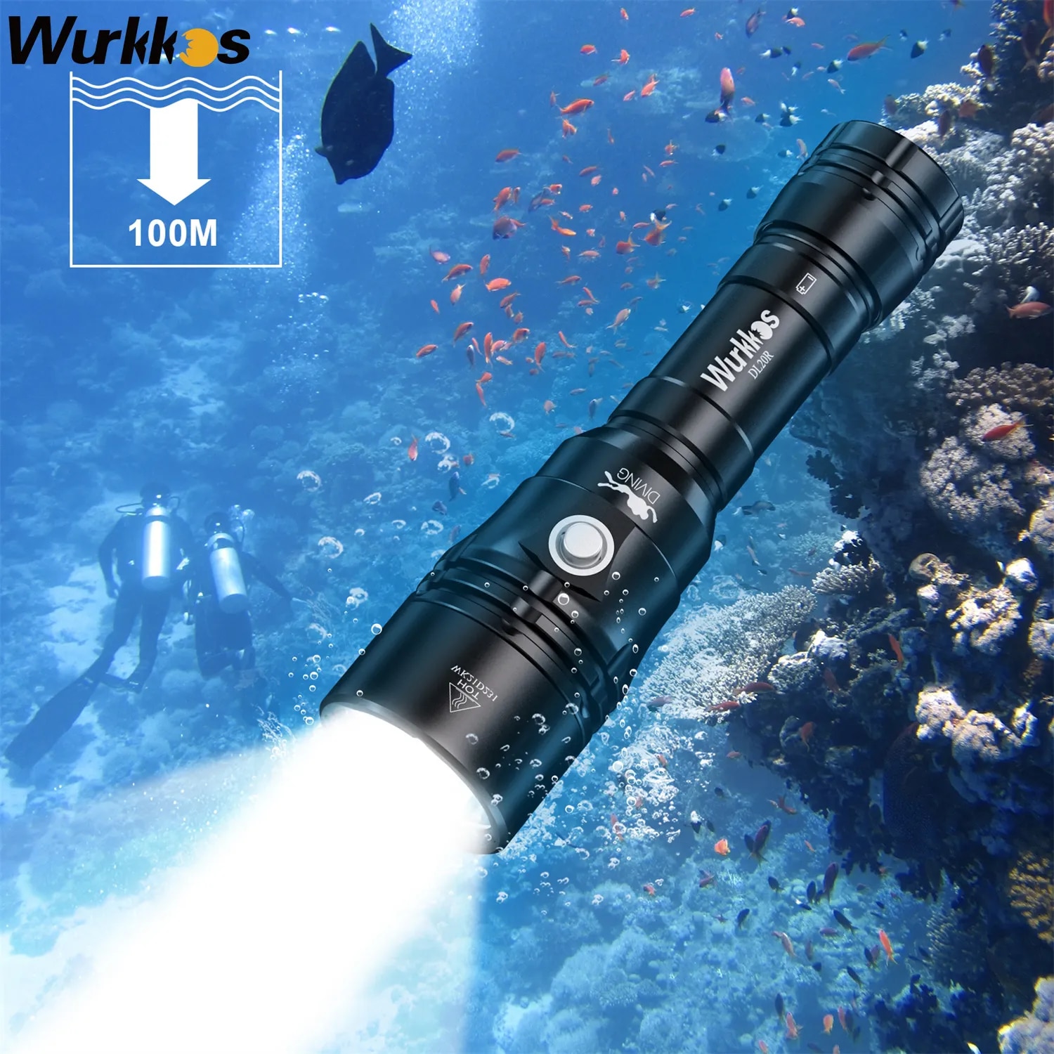 Wurkkos DL20R Diving Flashlight Rechargeable 18650 LED Scube Light IPX-8 Waterproof XHP50.2 3200lm Hidden USB-C Port ATR ราคา 2,297 บาท*ส่งฟรี