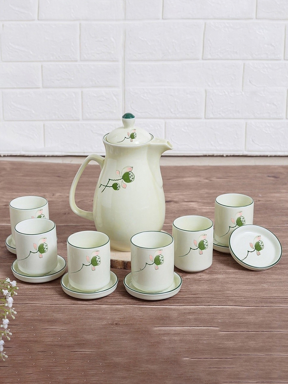 Bộ Bình Nước Đẹp Hoạ Tiết Vẽ Tay, Màu Pastel Xinh Xắn, Dung Tích 1500 ml, Gốm Sứ Bát Tràng