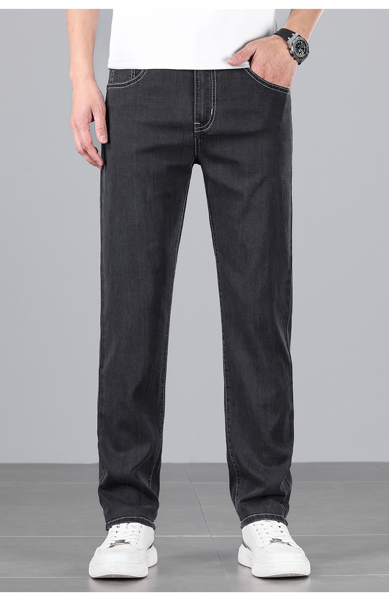 Summer Men's Baggy Jeans Blue UltraThin Classic Soft Breathable Business Casual Straight-leg Stretch Denim Trousers Male