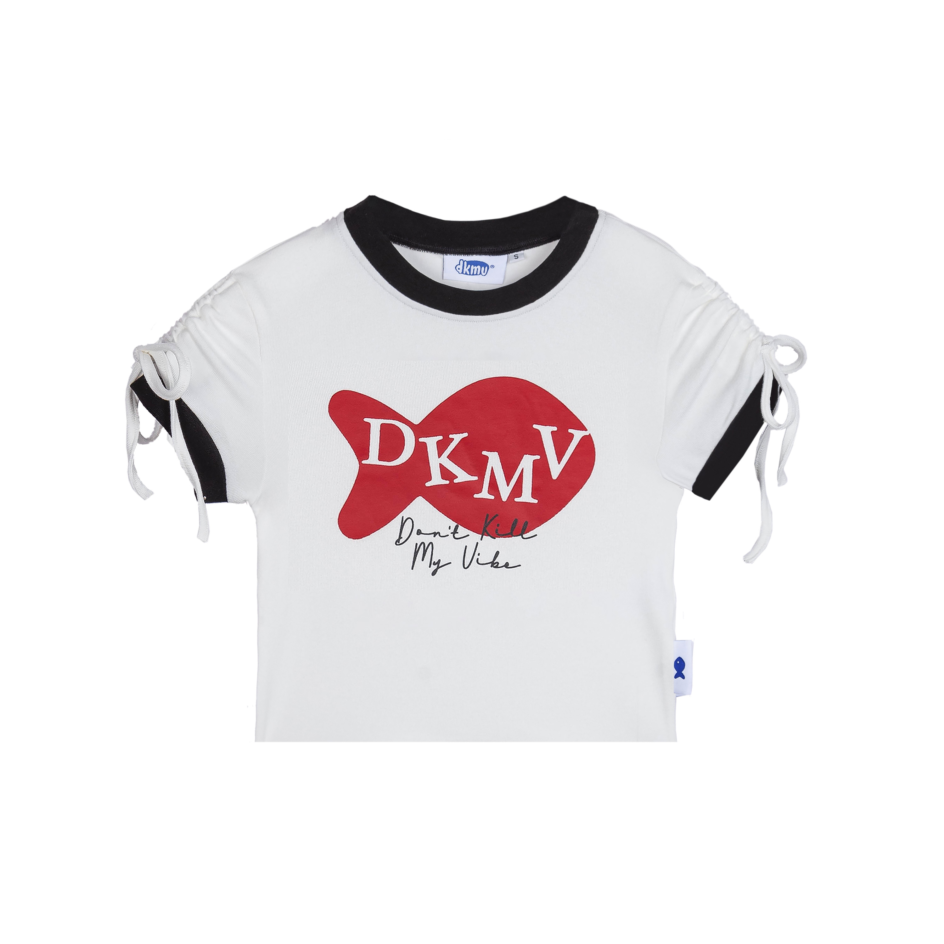 Áo baby tee nữ DKMV màu trắng phối đen đỏ chất thun lạnh họa tiết hình in con cá cực xinh Baby Tee U