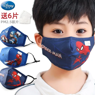 Disney Cotton Mask for Kids Re-Usable Washable Cartoon Face Mask Marvel Spiderman Boy Mask with PM2.5 Activated Carbon Filter(Pack of 3)