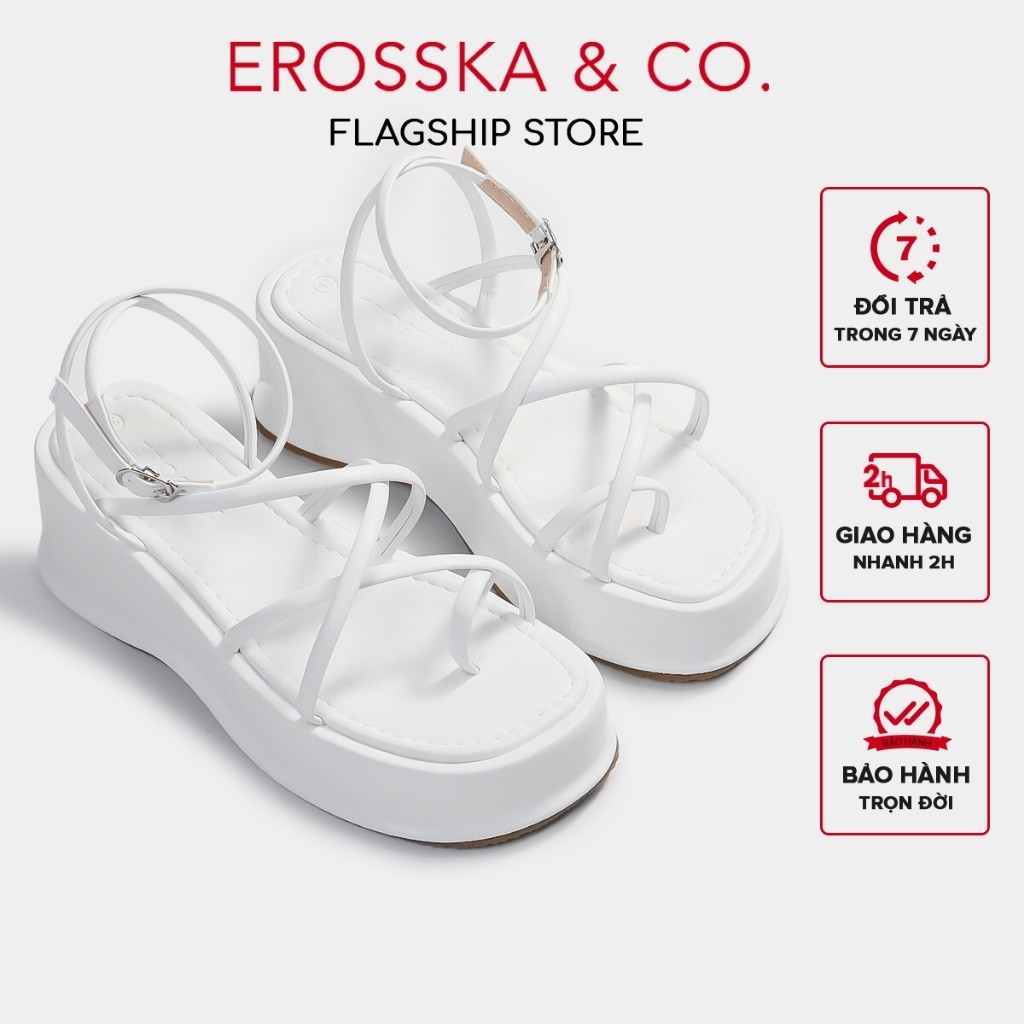 ERW Erosska - Sandal nữ đế xuồng dây mảnh đế PU cao cấp màu trắng cao 5cm - SB001 (V2) R