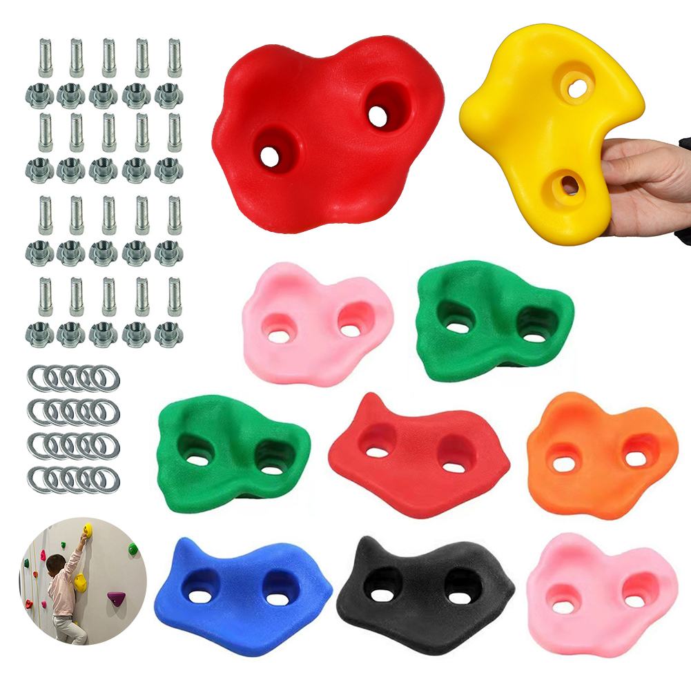 Hittime 10Pcs/Set Children Kids Rock Climbing Stones Toys Wall Holds Games Multi Size Children Wood Wall Climbing Stones Toys Child Playground Playset Games