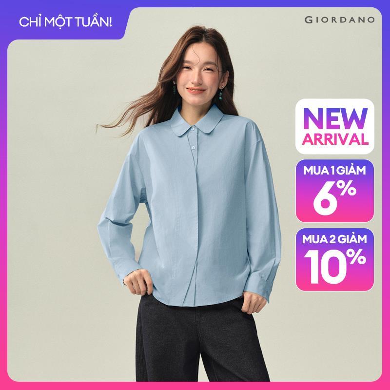GIORDANO Women Shirts Asymmetric Placket 100% Cotton Shirts Long Sleeve Fashionable Casual Loose Shirts 18346728